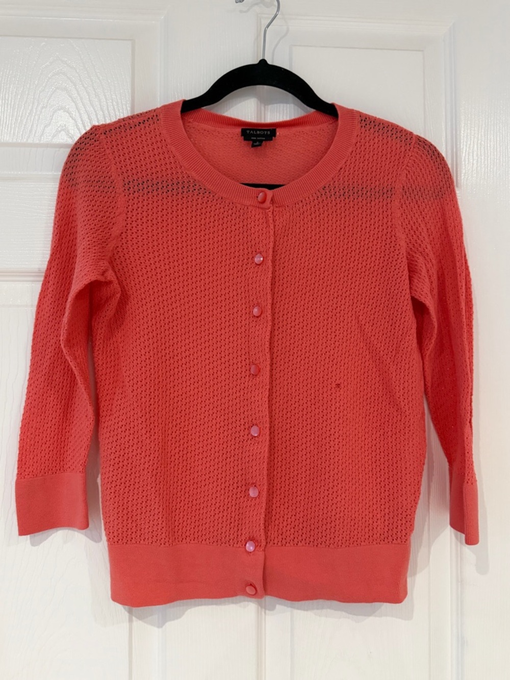Flawed Talbots Coral Pointelle Pima Cotton Knit Cardigan Button Front Size S